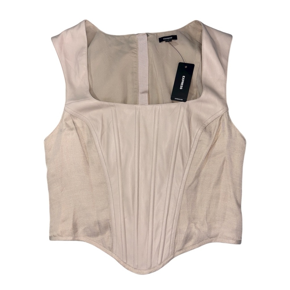 NWT Express Faux Leather Linen Blend Square Neck Cropped Corset Tank Size Small - Picture 2 of 10
